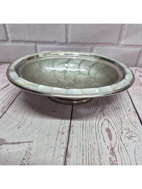 VTG  Julia Knight Mother of Pearl Inlay Silver Dish With Lip